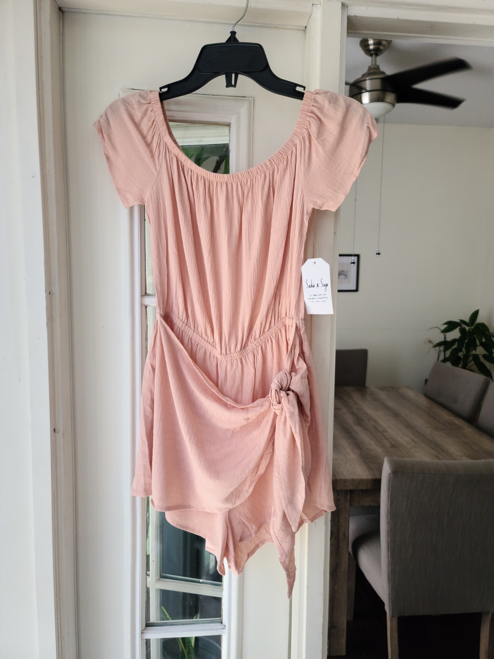 Sadie & Sage Blush Pink Short Sleeve Tie-Waist Romper